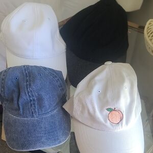 Set of Four Baseball Caps - White, Black, Denim, Peach Embroidered